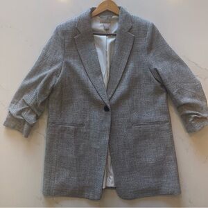 H&M Gray Tweed Oversized Single-Button Blazer Jacket